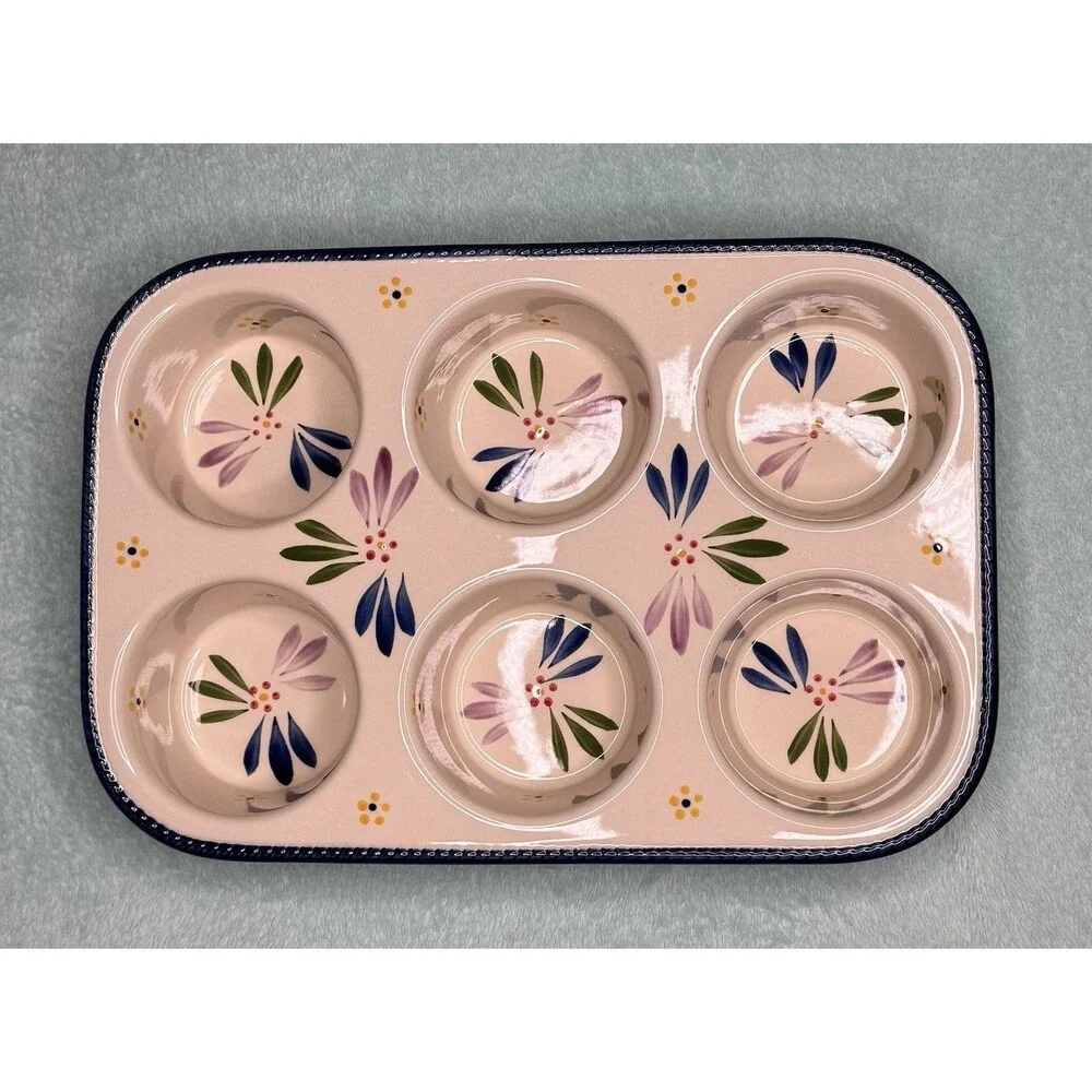 Temptations by Tara Old World Floral 6 Lg Muffin Cupcake Muffin Baking Dish